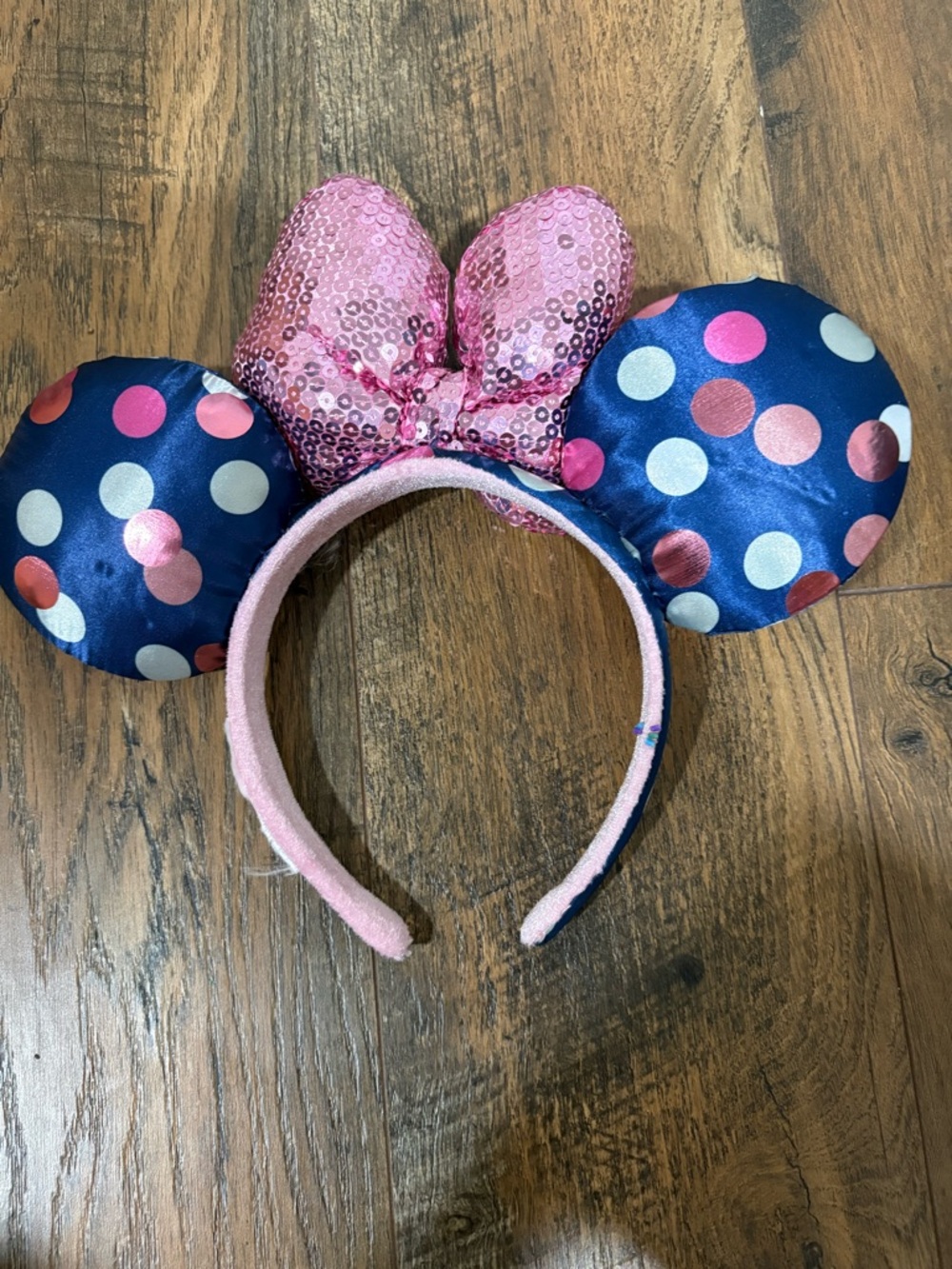 Pink Sequin Bow Polka Dot Minnie Headband
